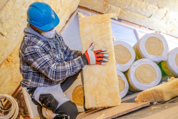 worker carefully installing insulation material