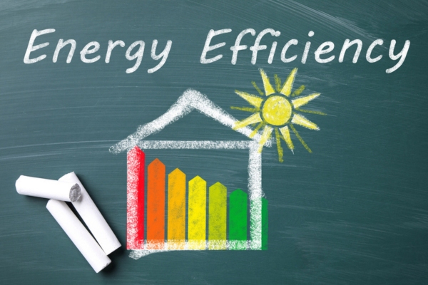 energy efficiency drawn on chalkboard depicting insulation for home