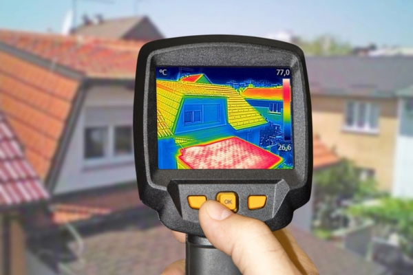 infrared camera pointed at a house during energy audit